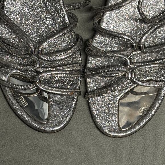 STUART WEITZMAN Women's Metallic Silver Leather Sandals Size 9 Gladiator Demi - Picture 9 of 16